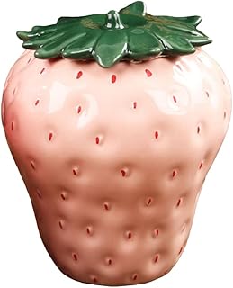 STOBAZA Strawberry Ceramic Jars With Lids Strawberry Farmhouse Jars With Lids Loose Tea Pot Ceramic Jar for Tea, Sugar & Flour Storage - Pink