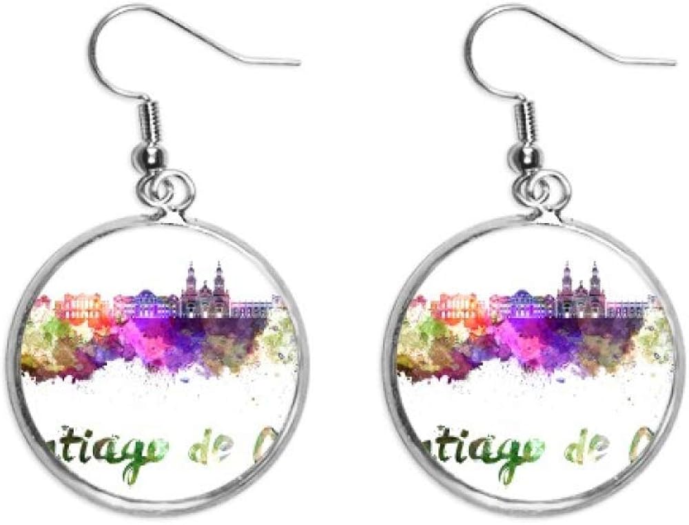 Santiago De Chile City Watercolor Ear Dangle Silver Drop Earring Jewelry Woman