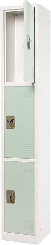 Miniatura 4 de AdirOffice Armario escolar grande con 3 puertas y 3 ganchos, armario de almacenamiento de metal ideal para escuela, garaje, armarios de oficina (3