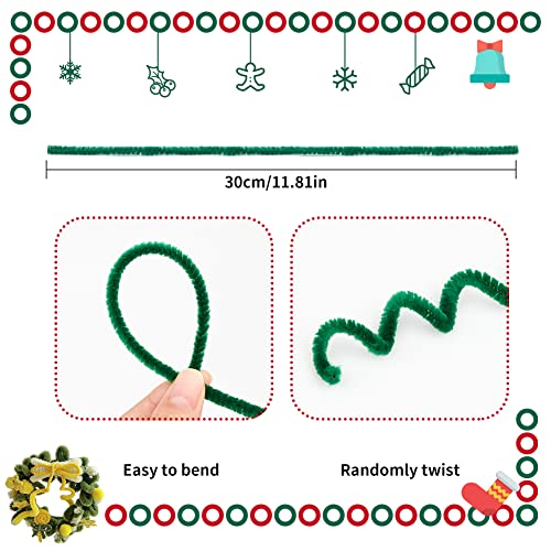 Image of Iuuidu 150PCS Pipe Cleaners Chenille Stem, Dark Green Pipe Cleaners | Craft Pipe Cleaners DIY Craft, Fuzzy Sticks Pipe Cleaners Bulk for Arts and Crafts, Xmas Home Decoration