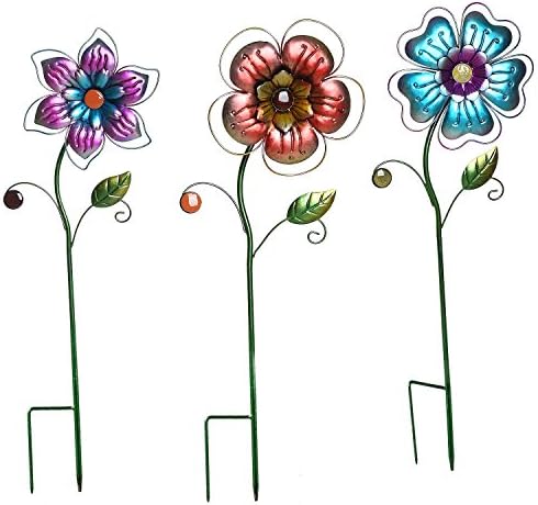 Garden Stake Outdoor Plant Pick Cute Metal Flower Stick Art Ornament Decor Lawn Yard Patio,3 Set