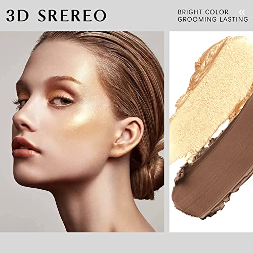 Newbang 2Pcs Contour Highlighter Stick,Cream Bronzer Foundation Pen,Face Brighten Shade Makeup Highlighting Shaping Trimming Wand With Brush Blendable Waterproof Longwear For Body Cheek -Matte&Pearl #TOP1