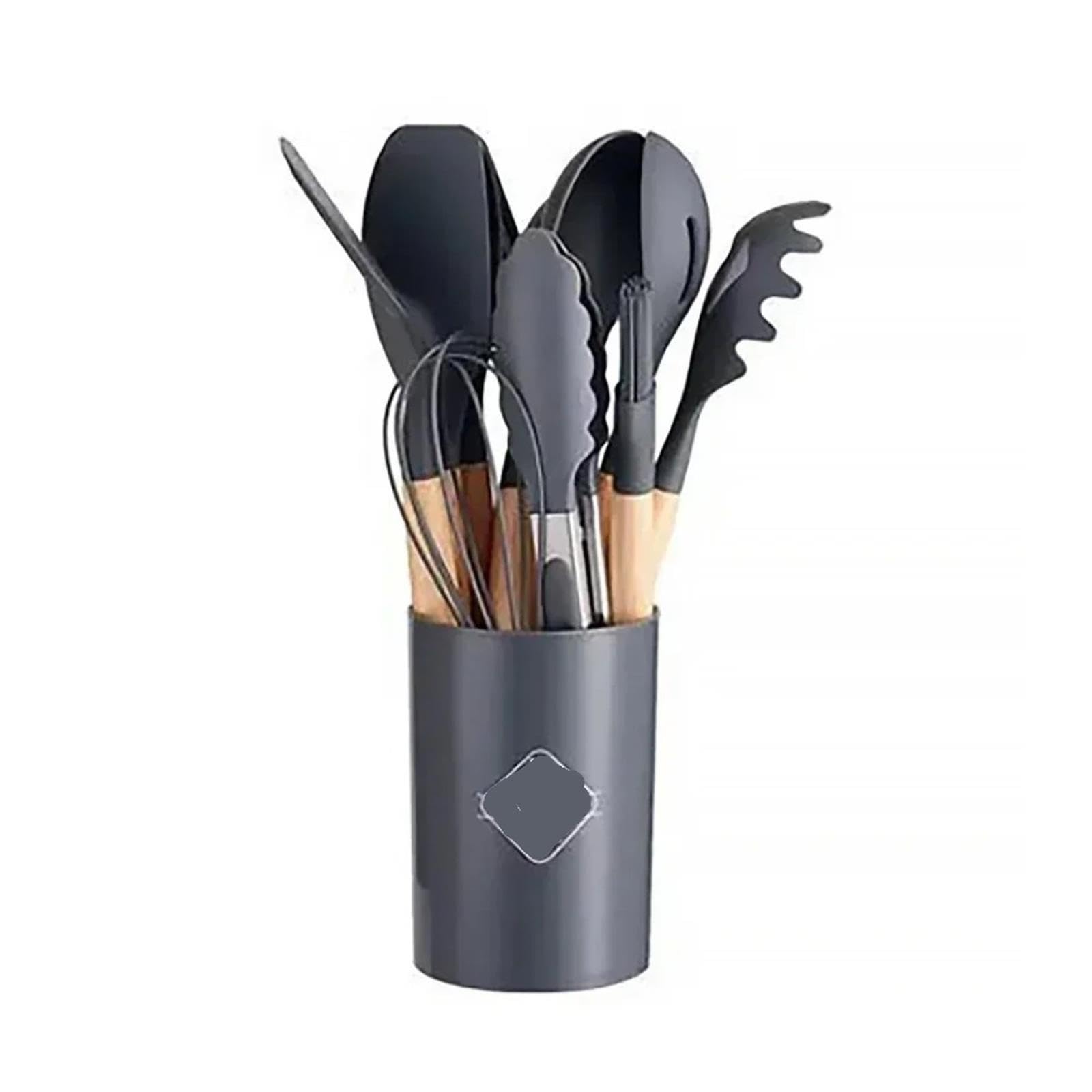 Juego de 12 utensilios cocina silicona con mango madera, antiadherentes, espátula, pala, batidores huevos(White 12Pcs)