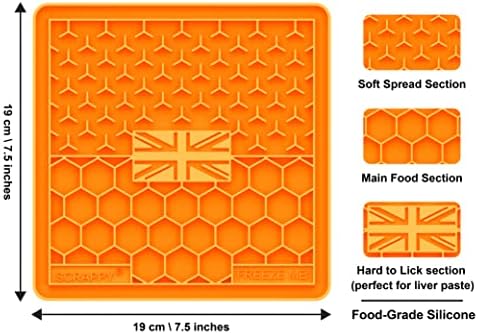 Large 19cm square dog licky mat (Orange) - Alternative to Dog Bowls - Slow down your dog's feeding - Dog Lick Mat (Can be Frozen) - Food-Grade Silicone (UK Designed)