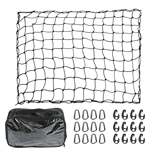3' X 4' Cargo Net For Pickup Truck Bed, Car, Suv - Heavy Duty Elastic Mesh With Hooks & Bungee Cords & Storage Bag, Stretches To 6' X 8' With 3.5" X 3.5" Latex Bungee Net Mesh #TOP19