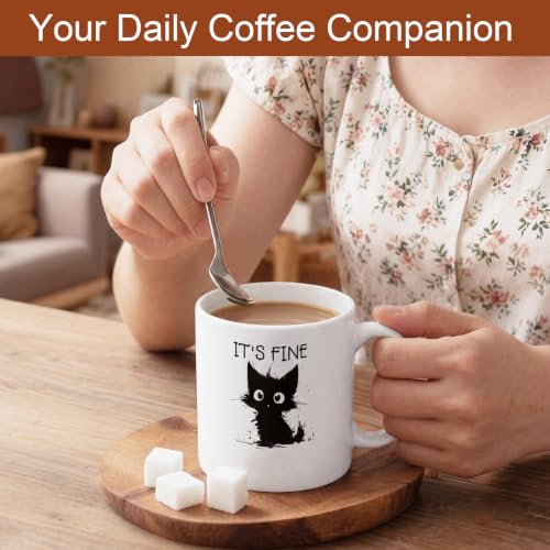 Taza de cerámica negra con gato 12 oz miniatura 3