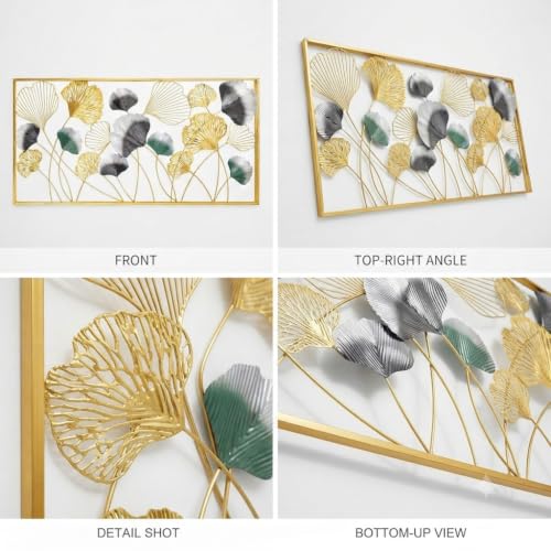 Image of SMILES GIFT Luxury Imported Wall Hanging | Elegant Rectangular Framed Metal Leaf Wall Art for Home Decor for Living Room & Office