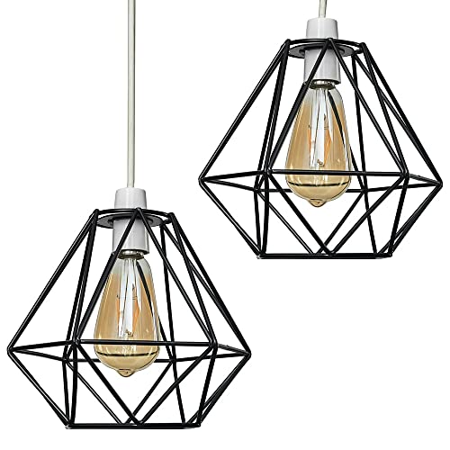 MiniSun | Retro Style Black Metal Basket Ceiling Light Shades | Pendant Lights, Home Décor & Improvement Essential | Set of 2 | 23.5cm Shade Width