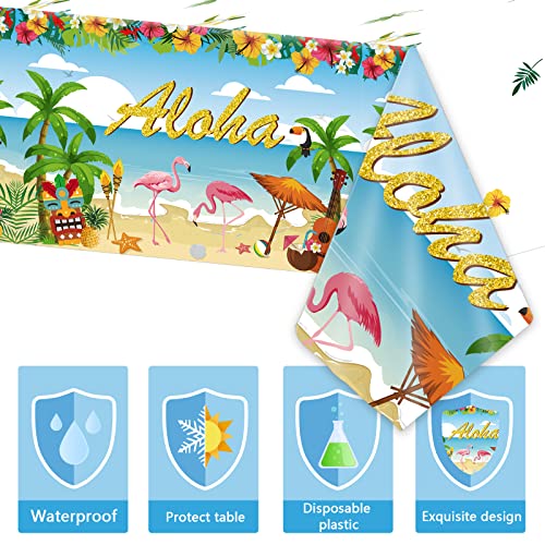 Image of Tevxj 3 Pieces Tropical Luau Party Tablecovers Hawaiian Beach Theme Tableclothes for Summer Beach Party Aloha Decorations Supplies 54X108inch