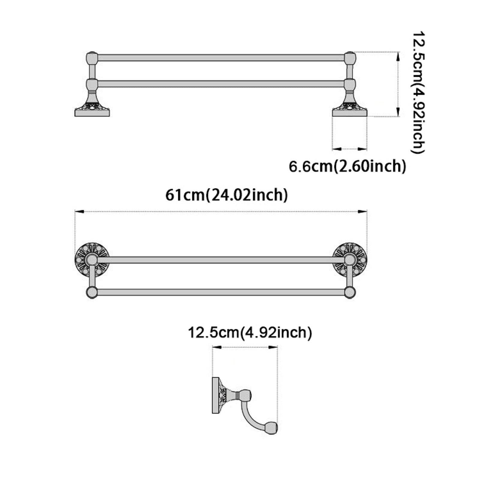 Alargar Doble Varilla Toallero de baño Material de latón, Retro Montado en la Pared Toallero Euro Antiguo Acabado Cepillado Toallero for Cocina Baño-C-60cm (Color : D, Size : 60cm)