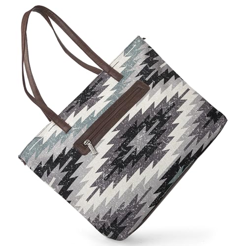 Image of Montana West Wrangler Aztec Print Canvas Tote Bag Capacity Shoulder Bag for Work, Travel & Everyday Use