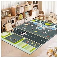 Kids Rug,Children's Room Rug, Fun Airport Kids Play Mat,Aerodrome Traffic System Playmat Carpet, Rail City Living Carpet, Washable Non-Slip Children's Mat (Airport, 31x47in)