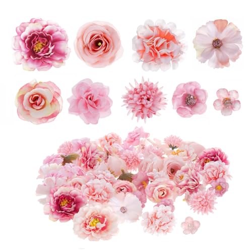 54Pcs Faux Flowers Heads Small Decorative Flowers for Crafts Cake Wreath Garlands Wedding Table Home Decoration