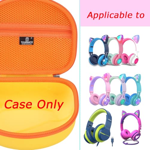 Image of Tourmate Hard Travel Case for Riwbox CT-7 / CT-7S Cat Ear LED Light Kids Wireless Headphones, Protective Carrying Storage Bag (Yellow&Orange)