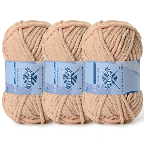 Image of 3 Pack Chunky Chenille Yarn for Crocheting, Baby Yarn for Crocheting Soft Blankets, Bulky Yarns for Crochet Amigurumi, 300g (223yds) Fluffy Velvet Yarns for Hand Knitting (3 Apricot)