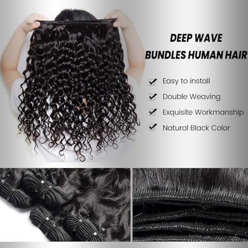 Human Hair Bundles 20 22 24 26 Inch Deep Wave Bundles Human Hair 12A 4 Bundles Human Hair 100% Unprocessed Virgin Deep Curly Human Hair Bundles Deals Real Human Hair Extensions Natural Black - Image 3