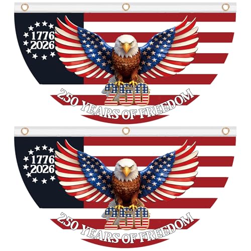 2PCS 250th Anniversary USA Bunting Flag 4x2 FT 1776-2026th Birthday American Fan Flags 250 Years of Freedom Flag Patriotic Eagle Banner 4th of July Decorations Independence Day Patriotic Memorial Day