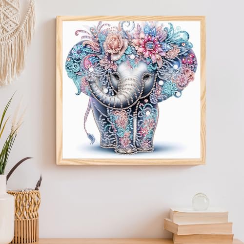 Image of AiYuanzsh 5D Special Shape Diamond Art Kits for Beginners, Diamond Art Painting Kits for Adults, Crystal Rhinestones Diamond Art Painting for Home Wall Decoration Gift 12x12 inch, Elephant