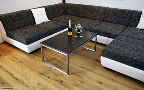 Couchtisch Stein grau Madrid Naturstein Juparana India, 80 x 80 cm, Höhe 35 cm, Design Wohnzimmertisch Edelstahl Granit Marmor, Couch Tisch – Bild 7