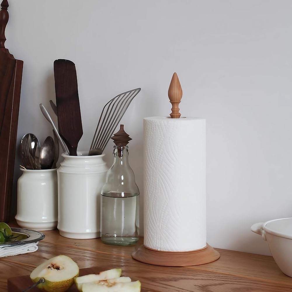 Portarotoli da Cucina Autonomo, con Base Massiccia e Finitura Atossica, per Piano Cottura, Tavolo o Bagno, Stile Classico Vintage in Legno di Noce