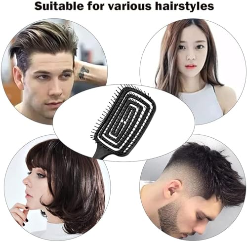 Image of Curved Vented Hair Brush for Fast Blow Drying, Professional Detangling Styling Brush for Wet & Dry Curly, Thick, Straight Hair for Women & Men (black)