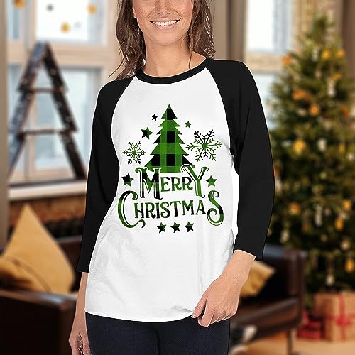 Ojlphh Merry Christmas Shirts Women Plaid Leopard Tree Graphic Print Baseball T Shirt 3/4 Sleeve Raglan Christmas Tee Tops L thumb #2