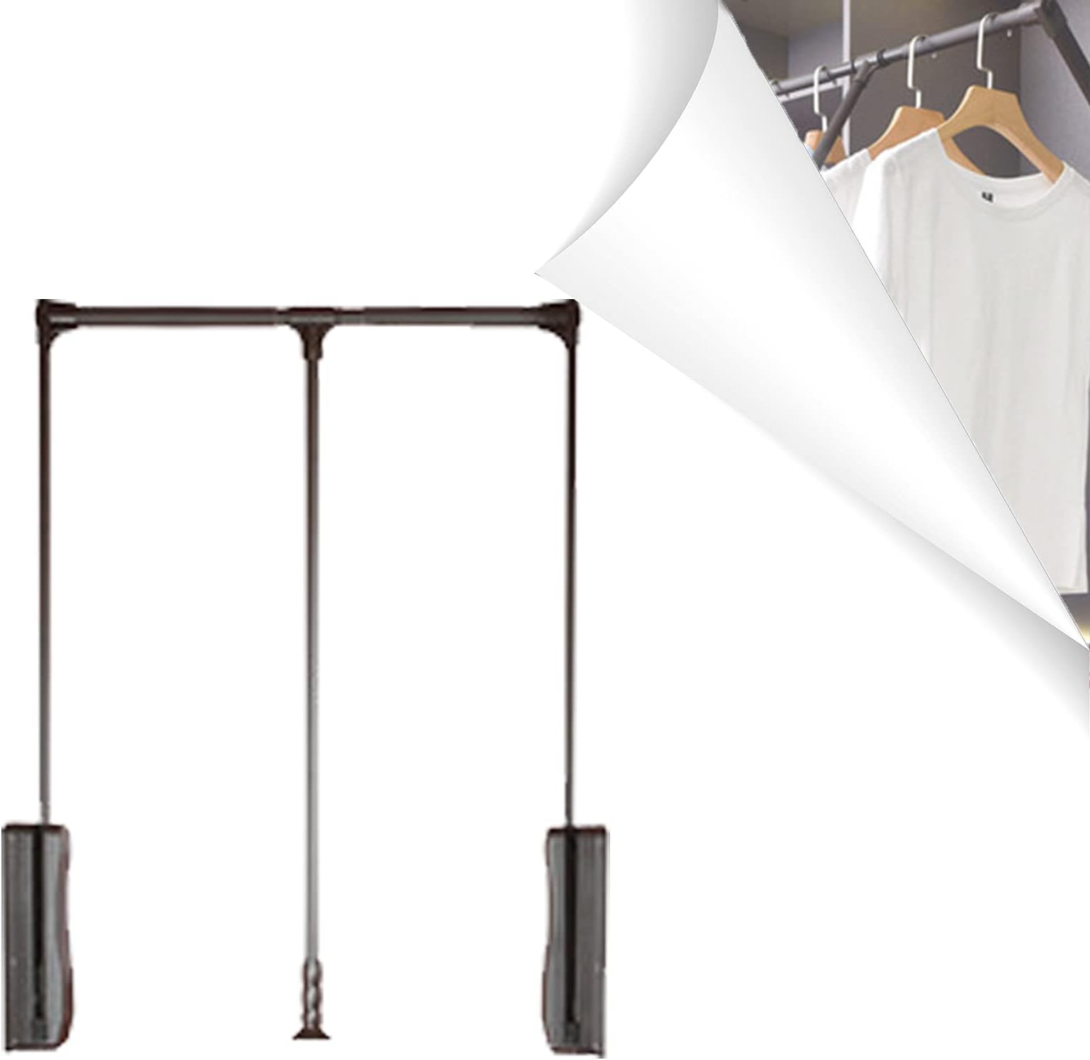 YCRD Wardrobe Lift, 90° Pull Down Closet Rod, Thicken Aluminum Rod for Closet, Clothes Hanging Rail, Space Saving Adjustable Width 20-26in 30kg/66lb