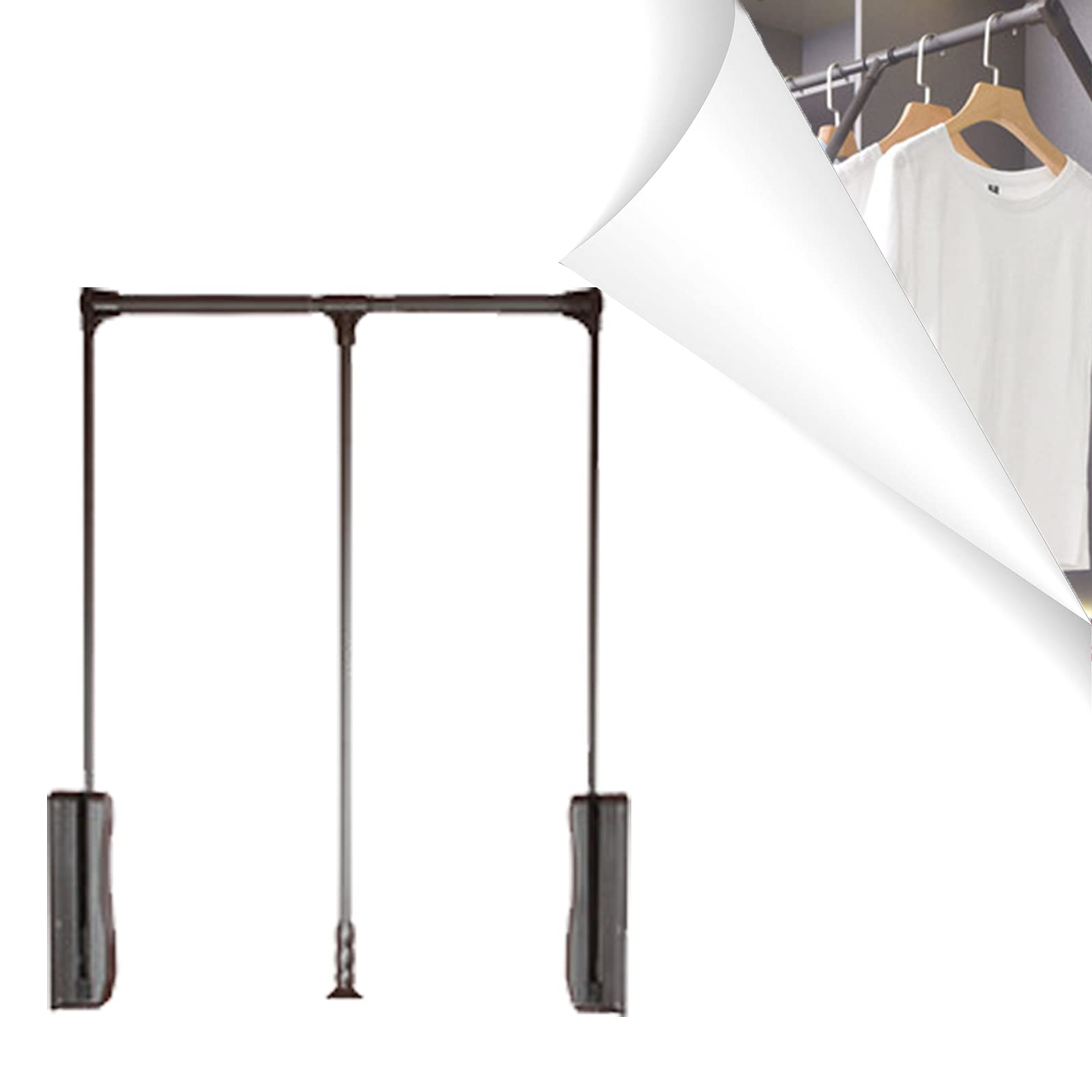 YCRD Wardrobe Lift, 90° Pull Down Closet Rod, Thicken Aluminum Rod for Closet, Clothes Hanging Rail, Space Saving Adjustable Width 20-26in 30kg/66lb