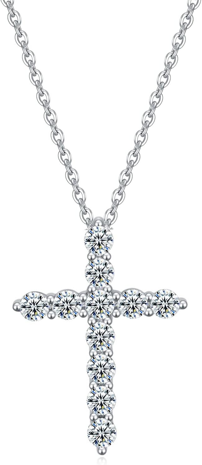 Rnivida 925 Sterling Silver Cubic Zirconia Cross Pendant Necklace for Women