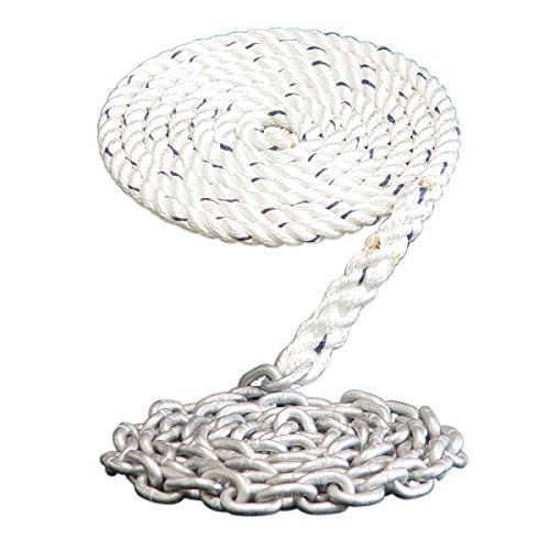 Dark Horse Marine Windlass Anchor Rode- 1/2" 3 Strand Nylon Splice To 15' - 1/4" Galvanized Chain (100') #TOP16