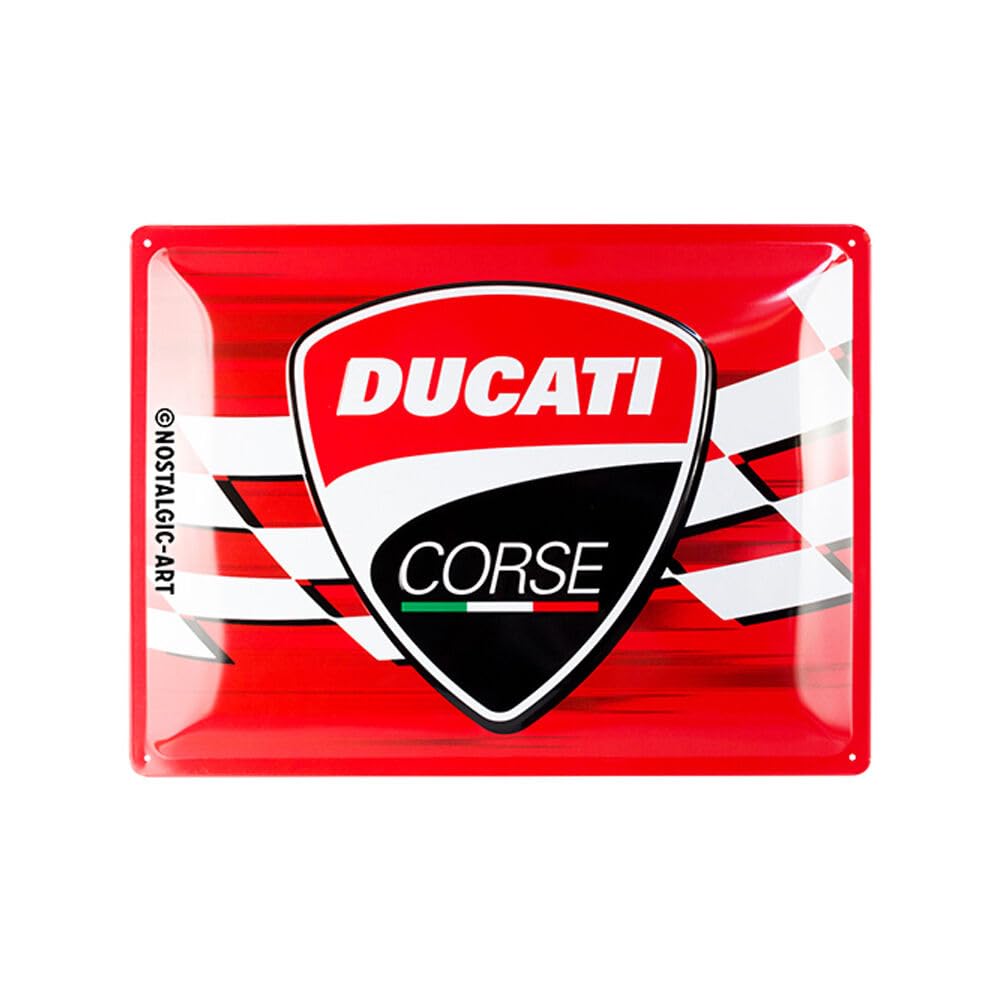 Nostalgic-Art Retro Blechschild, 30 x 40 cm, Ducati Corse – Logo Racing Flag – Geschenk-Idee für Biker, Original Lizenzprodukt (OLP), aus Metall, Vintage Design, Blechschilder Sprüche | Original Ducati Lizenzprodukt (OLP), aus Metall, Vintage Design, Blec