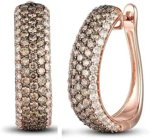 Vaishnav Jewels Hoop Earrings, 2Ct Round Cut Lab Created Chocolate Gemstone, 14K Rose Gold Plated