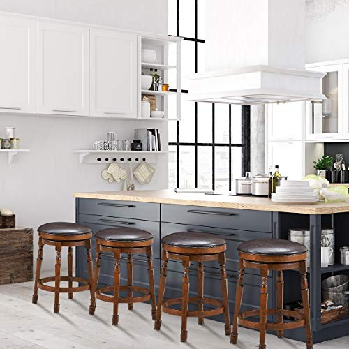 Ergomaster Bar Stools Set Of 4 Swivel Barstools 24 Inch Counter Height Bar Stools Backless Sturdy Solid Wood Chairs With Soft Faux Leather Seat, Easy Assemble For Kitchen Pub Home Cafe (Walnut) #TOP1