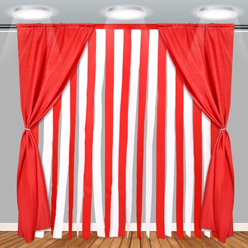Tingjoo 3 Pcs Carnival Circus Backdrop Decoration, Red,White, Tassel