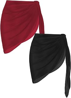 Ekouaer 2 Pieces Women Beach Sarongs Sheer Cover Ups Chiffon Bikini Wrap Skirt for Swimwear S-XXL
