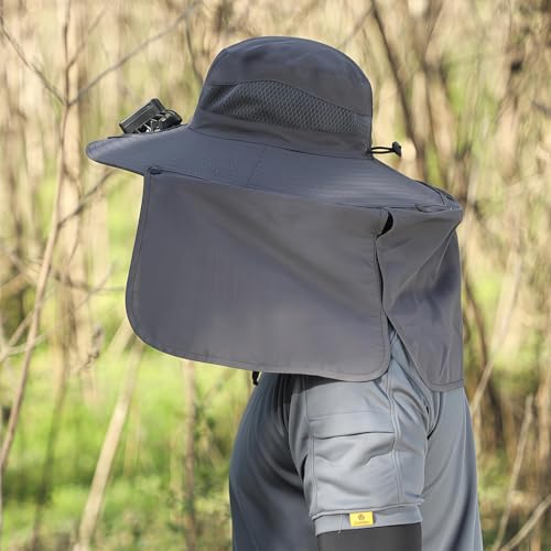 Cappello Solare, Cappello da Sole a Tesa Larga con Ventola Solare, Cappello da Pescatore for Uomo e Donna, Ideale for Pesca, Escursionismo, Campeggio(9)