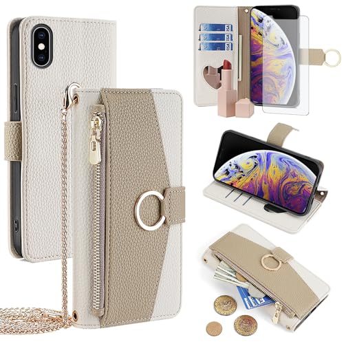 Coque de téléphone pour iPhone Xs Max étui portefeuille avec anneau porte-carte