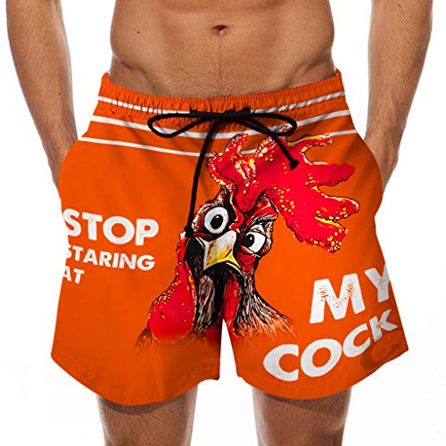 Badeshorts Herren Schnelltrocknend Mit Seitentasche, Gestreift Muster Truthähne Kurz, Große Größen Schwimmhose Beach Shorts Hawaii (Hot Pink, XL)
