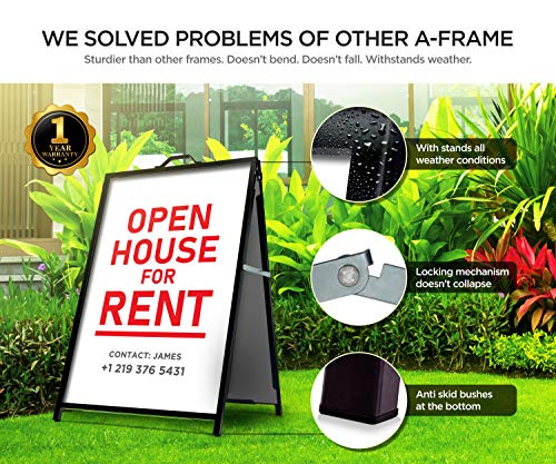 Flybold A-Frame Sidewalk Sign Board Curb Sign 24X36 Inch Slide In Double Sided Display Foldable And Portable With Carry Handle & 2 Plastic Boards Weather Resistant Does Not Fall With Winds Color Black #TOP2
