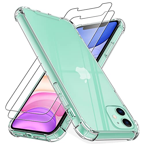 4youquality Case for iPhone 11 Case with [2-Pack Tempered Glass Screen Protectors], Advanced Airbag Drop Protection, Shockproof Transparent Clear Bumper Phone Cover, Anti-Scratch