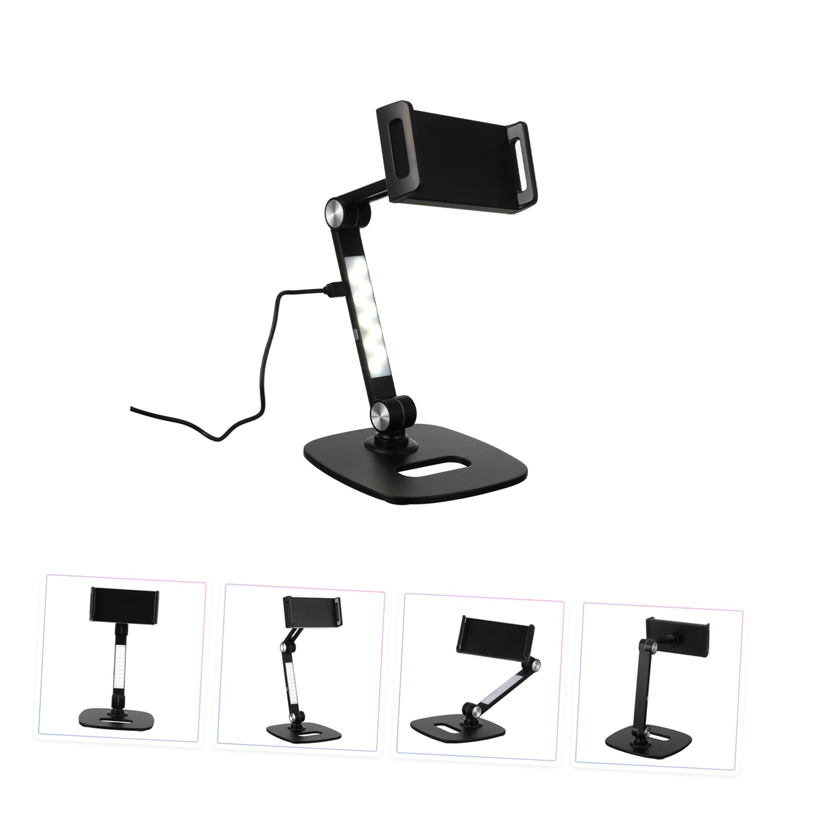 Supporto da Scrivania in Alluminio per Telefono e Tablet Regolabile Struttura in Metallo Resistente Rotazione con Base in Acciaio per Videochiamate e Lezioni Online