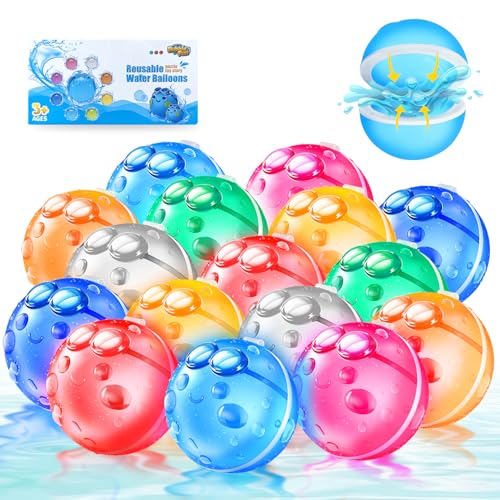 16 Pcs Reusable Water Balloons, Quick Refillable Water Balloon for Kids & Adults, Self Sealing Magnetic Water Balls, Silicone Water Toys for Summer Outdoor Pool Beach