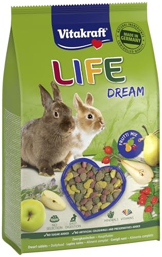 VITAKRAFT- Life Dream, Nourriture Pour Lapins Nains, Avec Poire, Pomme Et Cynorrhodon, Soutient La Digestion Et L'Usure Des Dents, Sans Ajout De Sucre (1X 1,8Kg)