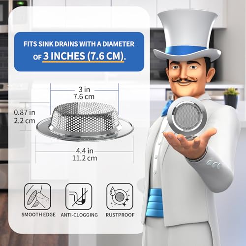 MR.SIGA Kitchen Sink Strainer, Stainless Steel Sink Drain Strainer, Dishwasher Safe（External Diameter 11.2cm, Inner Diameter 7.6cm，Pack of 3）