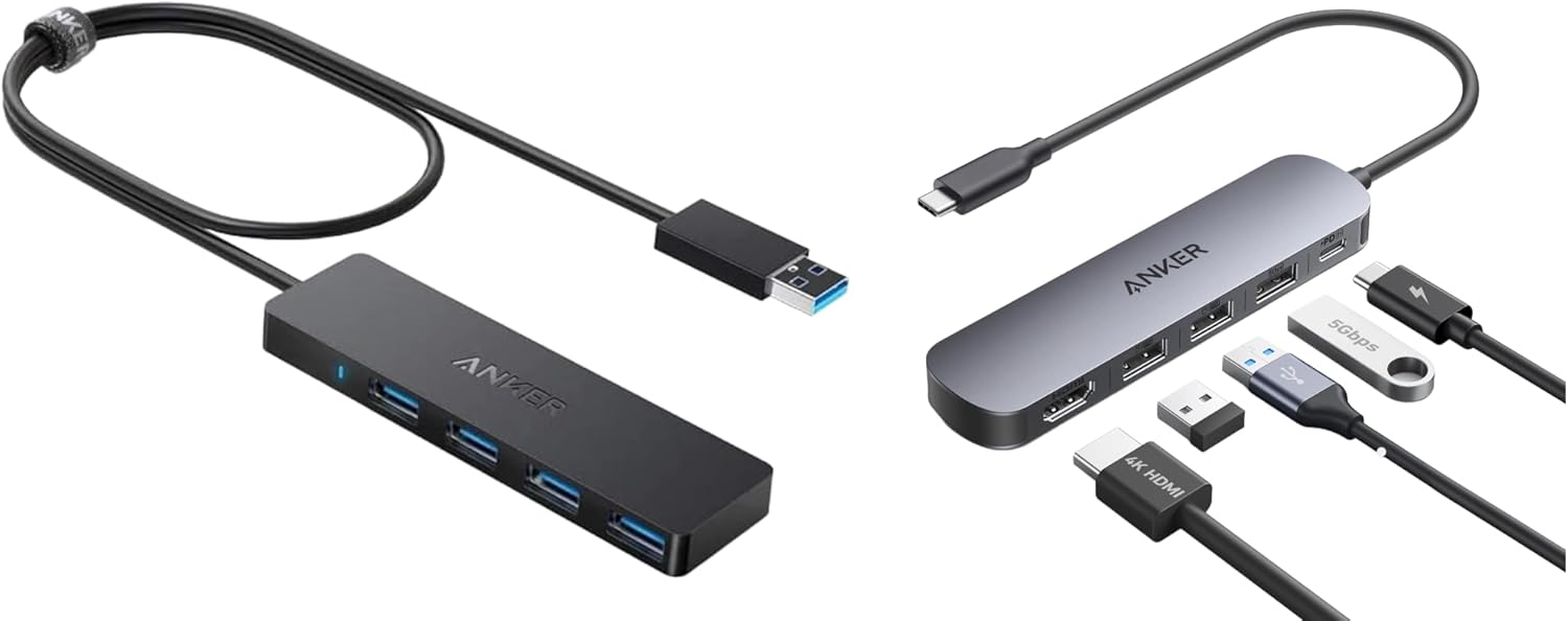 Anker 5-in-1 USB C Hub Bundle with Anker 4-Port USB 3.0 Hub, Multiport USB Hubs for Laptops