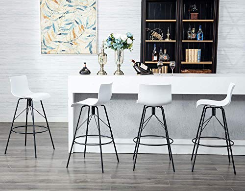 Awonde 24" Swivel Bar Stools With Backs Set Of 4 Modern Plastic Metal Counter Height Barstools Bar Chairs White #TOP2