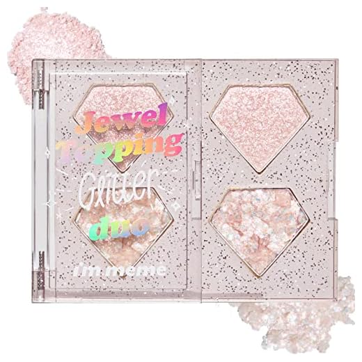 I'M MEME Glitter Eyeshadow Palette - Jewel Topping Glitter Duo | Long Lasting, 2 Shades, Fine Sparkle, 04 Opal Jewel, 0.10 Oz