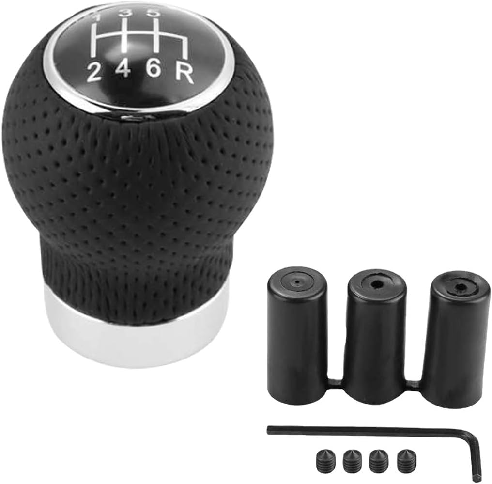 Car Gear Shift Knob, 6 Speed Automotive Manual Stick Shifts Knob, Ball Leather Vehicle Transmission Shift Head, Universal Auto Shifts Knobs Replacement Accessories (6-Stop R Down)