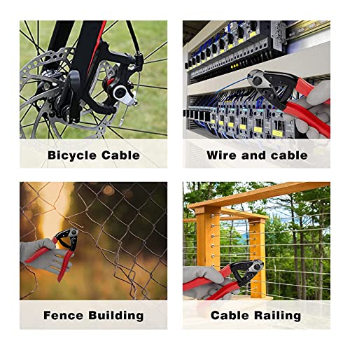Sanuke Cable Cutter, Wire Cutter Heavy Duty Up To 5/32" For Housing Fencing Deck Stair Railing With Crimping Sleeves, Stainless Steel Thimbles And Bike Brake Cable Cap End Tips #TOP4