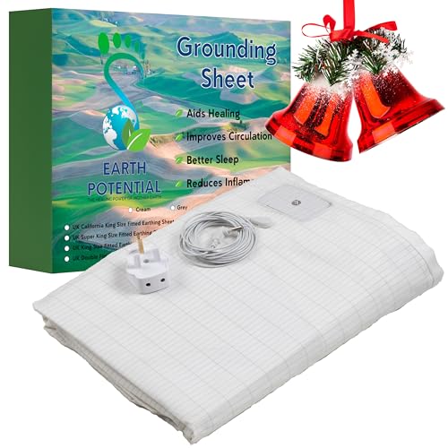 Earthing Grounding Fitted Super King Size Sheet – 95% Cotton and 5% Soft Silver Conductive Thread for Healing and Better Sleep, supplied with a 5m earth cable and UK double outlet grounding plug